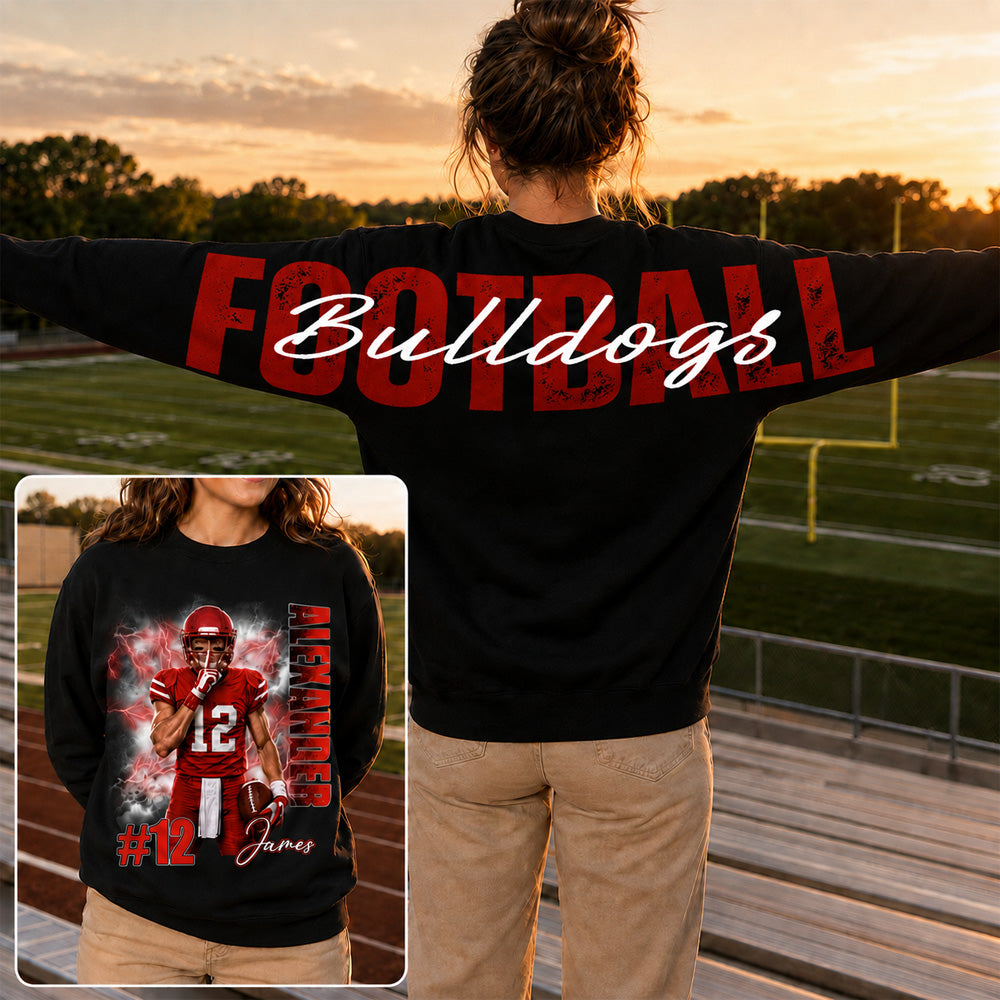 Custom Football Mom Sweatshirt With Picture And Number, Large Back Graphic Team Name L0411 Nh00