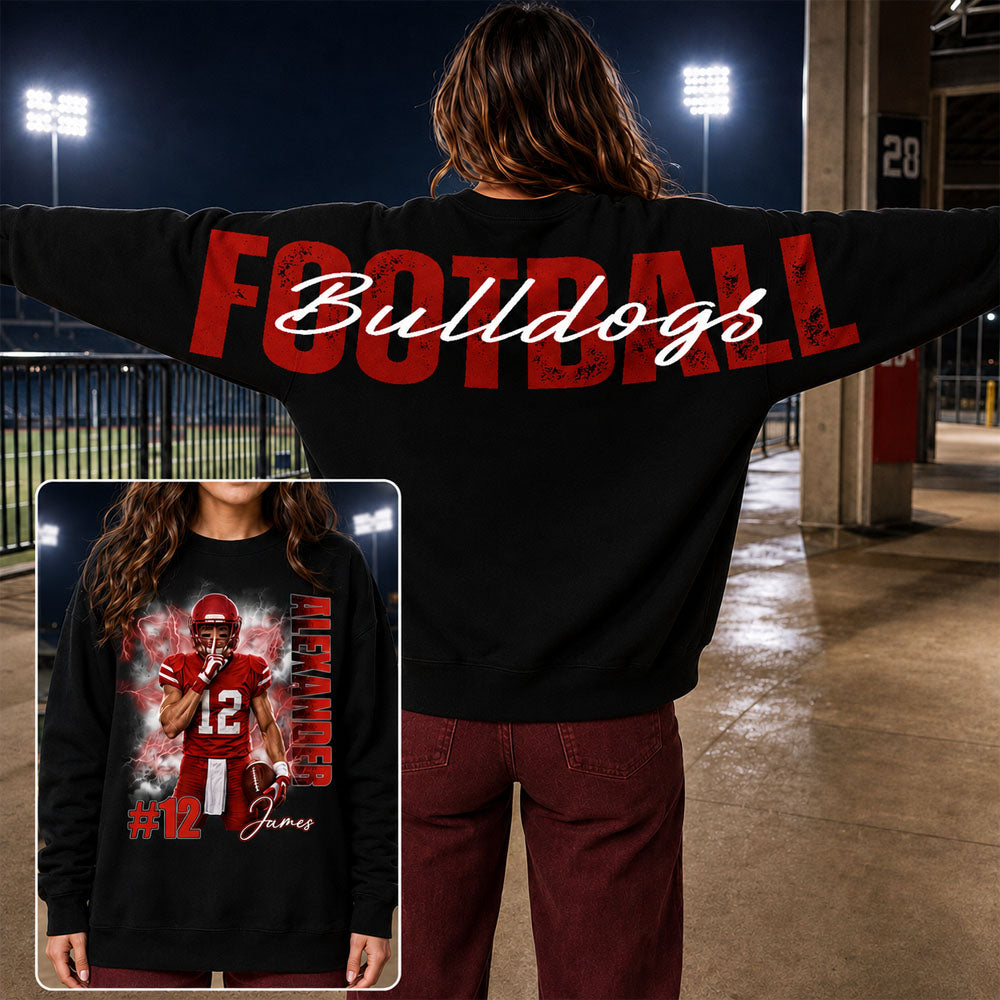 Custom Football Mom Sweatshirt With Picture And Number, Large Back Graphic Team Name L0411 Nh00