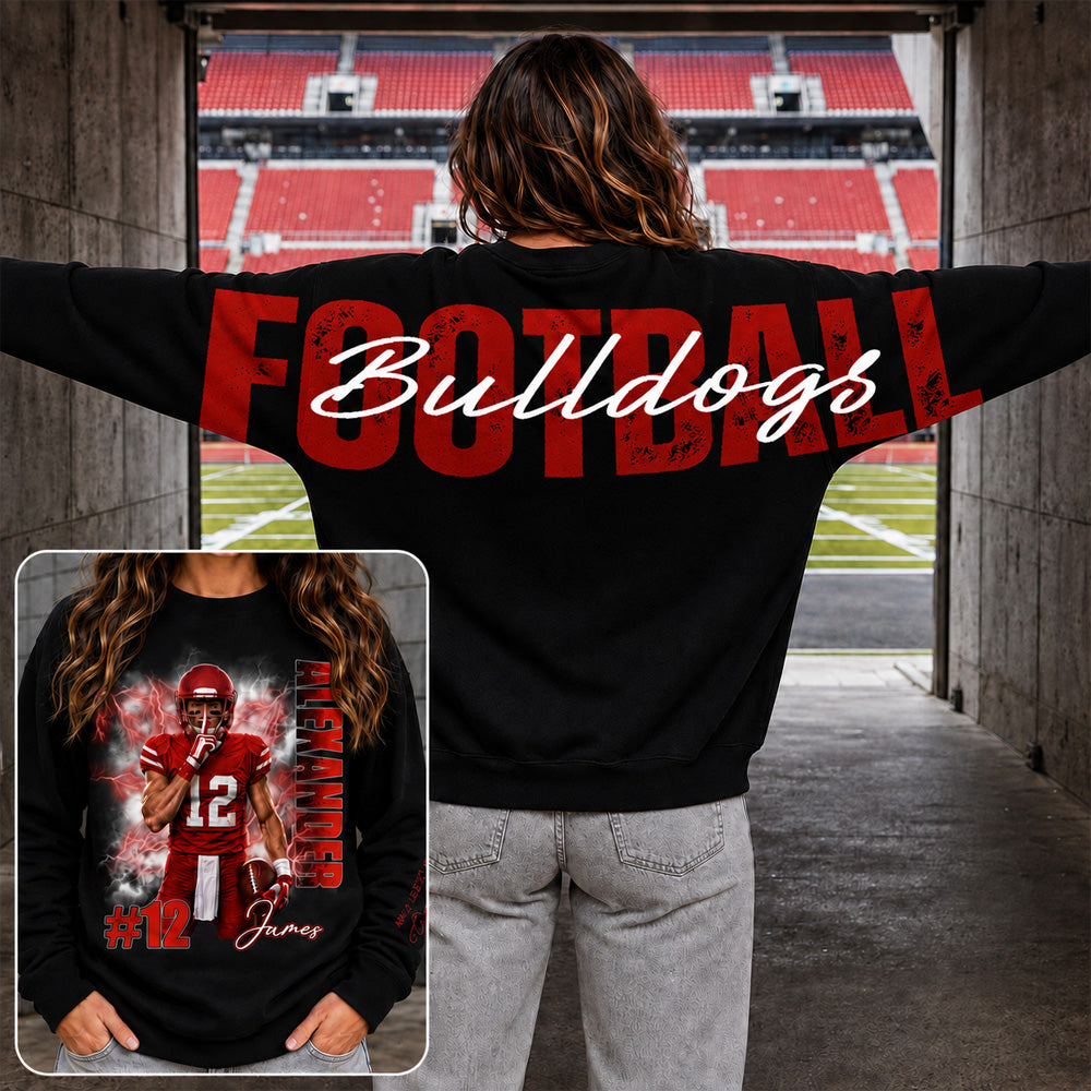 Custom Football Mom Sweatshirt With Picture And Number, Large Back Graphic Team Name L0411 Nh00