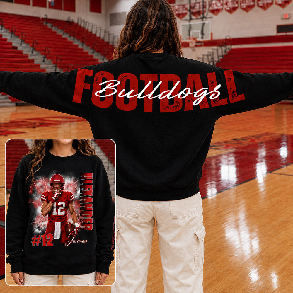 Custom Football Mom Sweatshirt With Picture And Number, Large Back Graphic Team Name L0411 Nh00