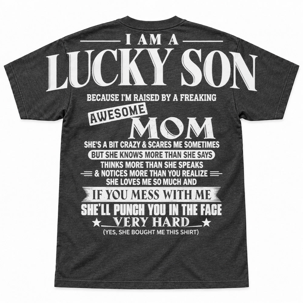 Lucky Son Shirts – Oversized Shoulder Print, Gift for Son from Mom T24