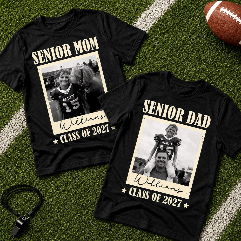 Senior Football Mom - Personalized Shirt For Football Mom Grandma Custom Football Player Photo NA04 T24