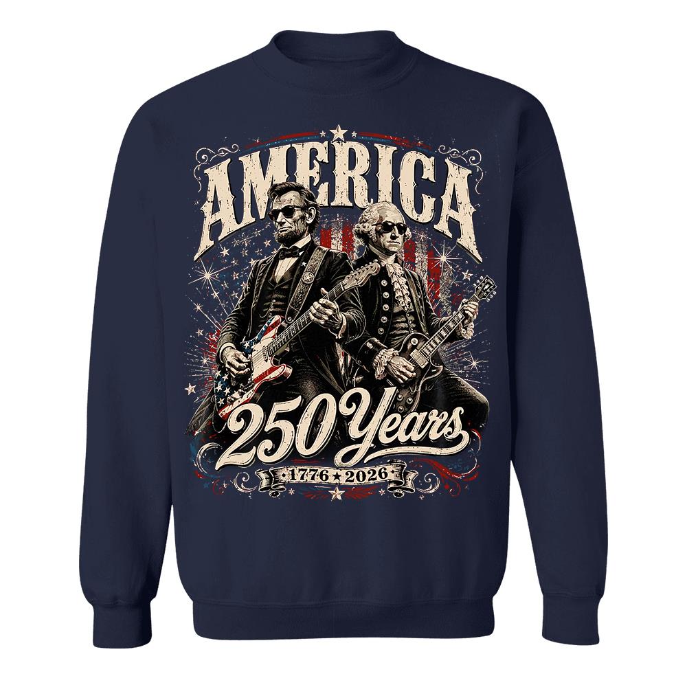 250 Years America Anniversary Guitar Shirt, George Washington & Lincoln Playing Guitar, Funny 4th of July Rock Tee Hv01