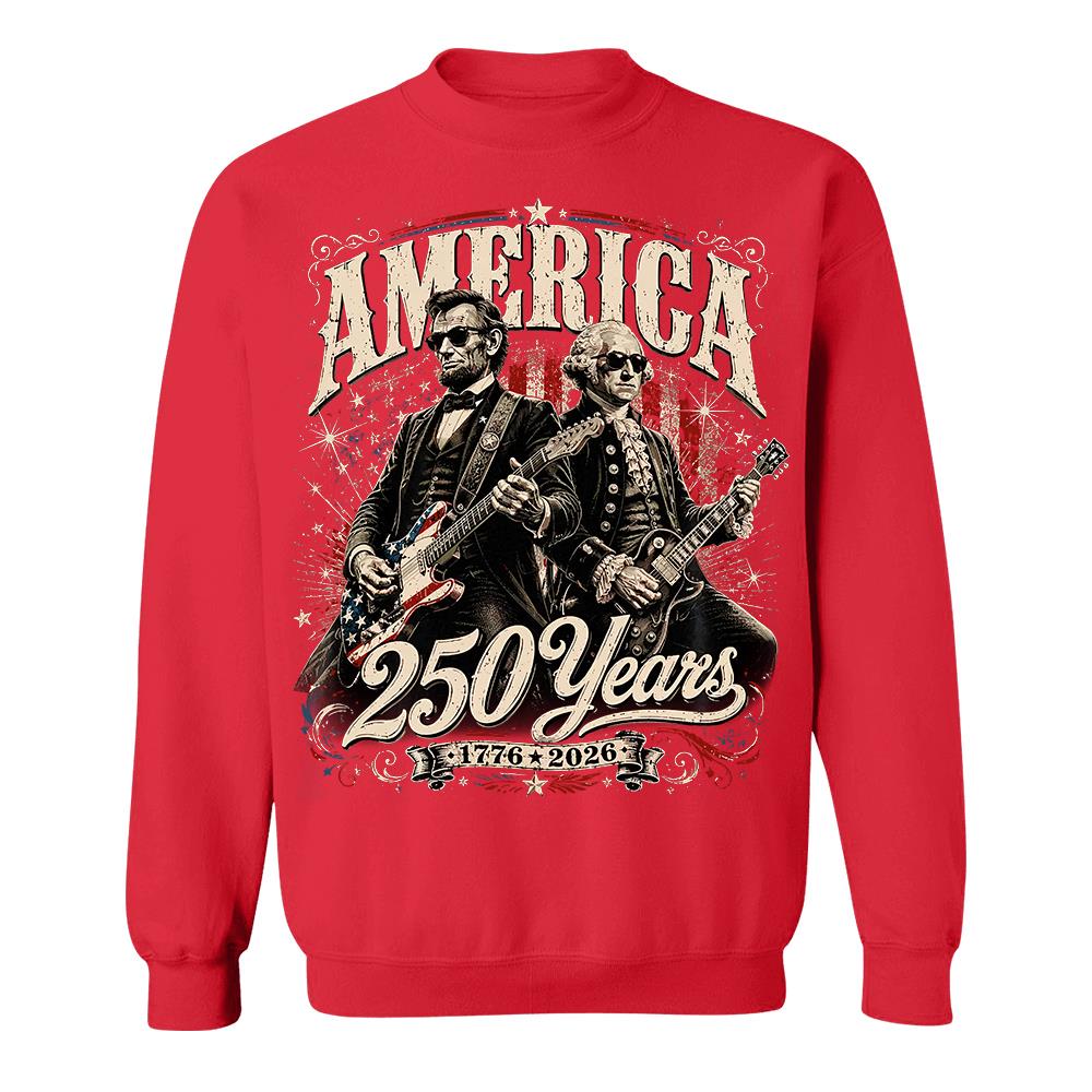 250 Years America Anniversary Guitar Shirt, George Washington & Lincoln Playing Guitar, Funny 4th of July Rock Tee Hv01