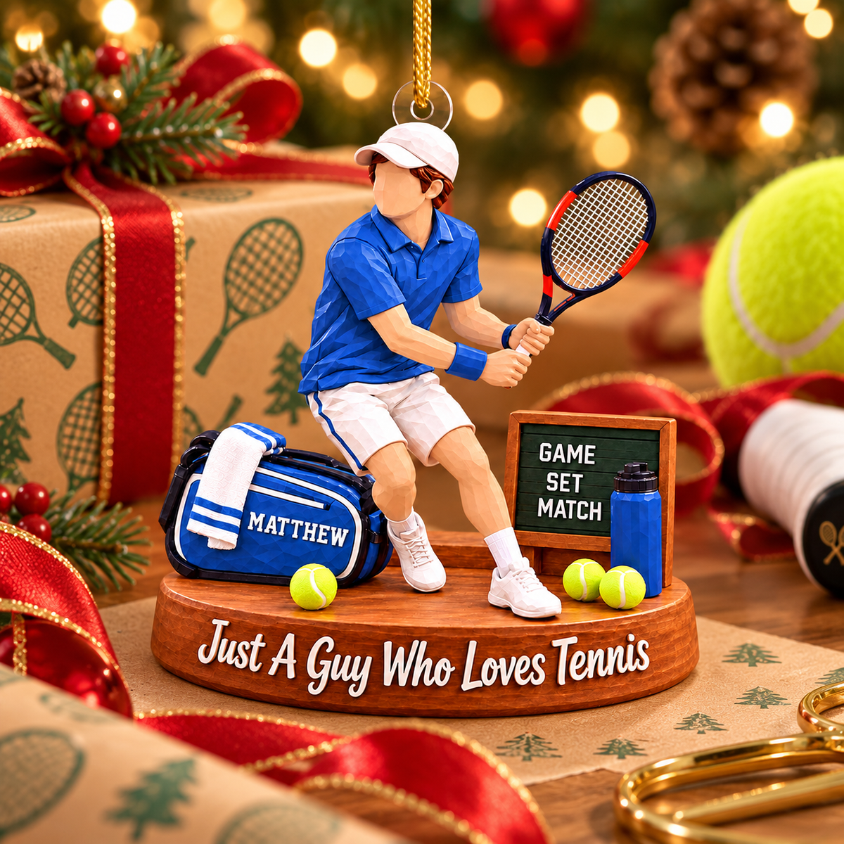 Custom Just A Guy Who Loves Tennis Acrylic Ornament, Unique Holiday Tree Decor, Tennis Player Gift L0411 VH01