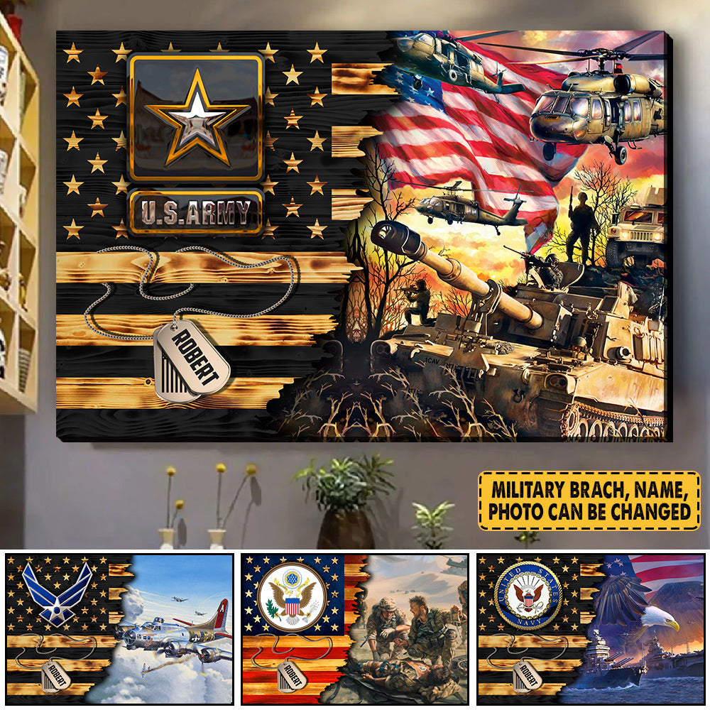 Personalized Gift For Military Veteran Dad Grandpa Veteran Custom Gift For Military Veteran Soldier American Flag Poster Canvas K1702