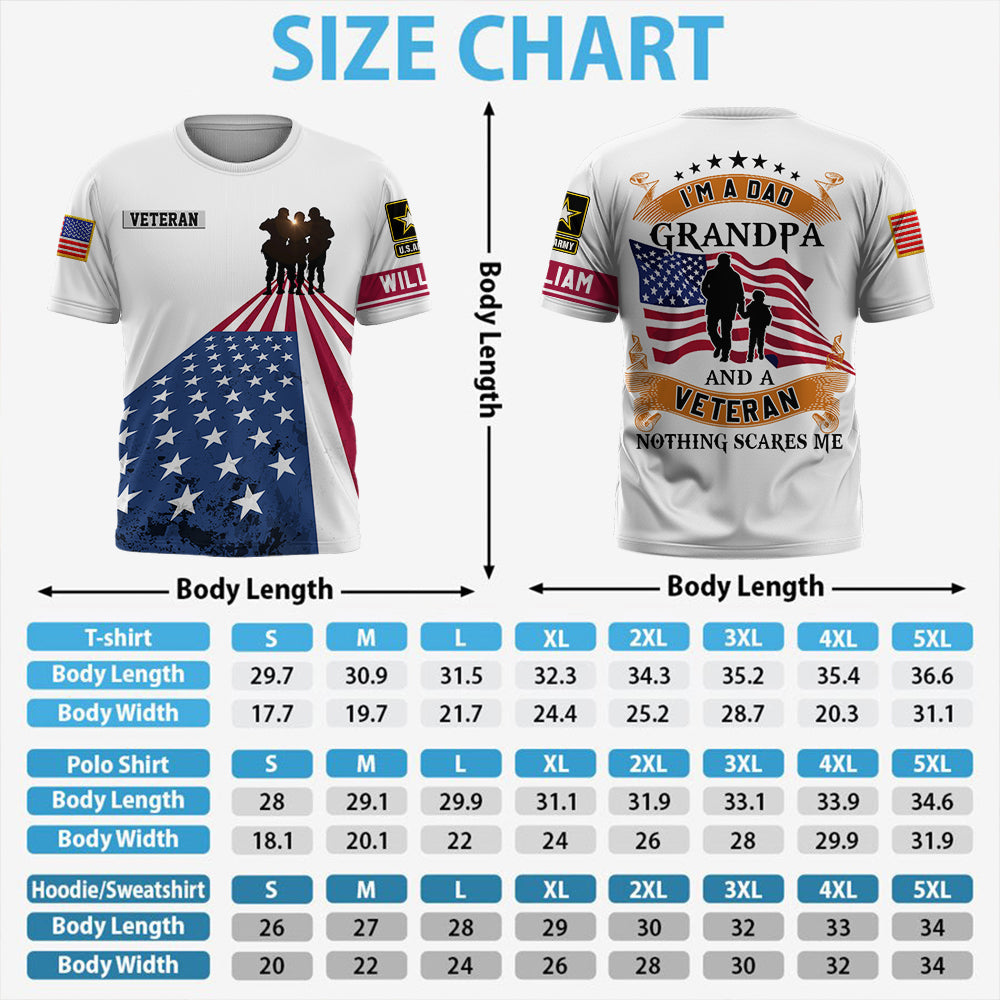 Personalized All Over Print Shirt I Am Dad Grandpa And A Veteran Nothing Scares me Gift For Grandpa Veterans K1702 Trhn