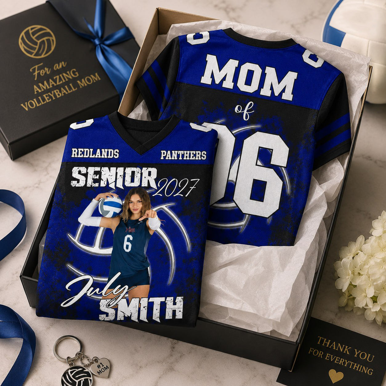 Personalized Volleyball Senior Mom Jersey Shirt, Custom Photo Player Name & Number, Senior Game Day Shirt for Mom Grandma Family T1807 VH01