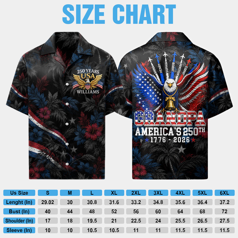 Grandpa America's 250th Anniversary - Personalized Hawaiian Shirt - Patriotic Gift For Dad, Grandpa T1807 Hv01
