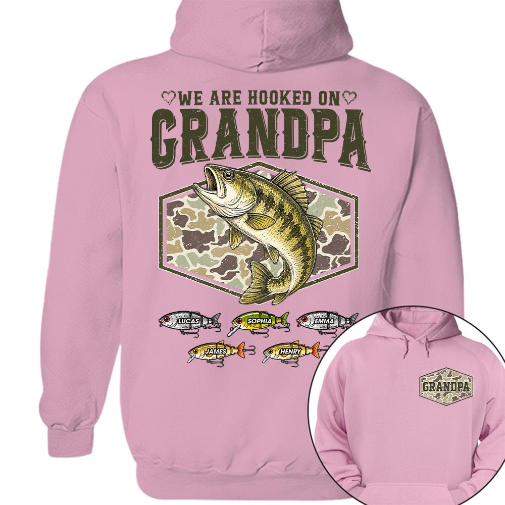 We Are Hooked On Grandpa Personalized Vintage Retro Fishing Shirt, Custom Fishing Gift for Dad, Father's Day Tee Na02 Hv01