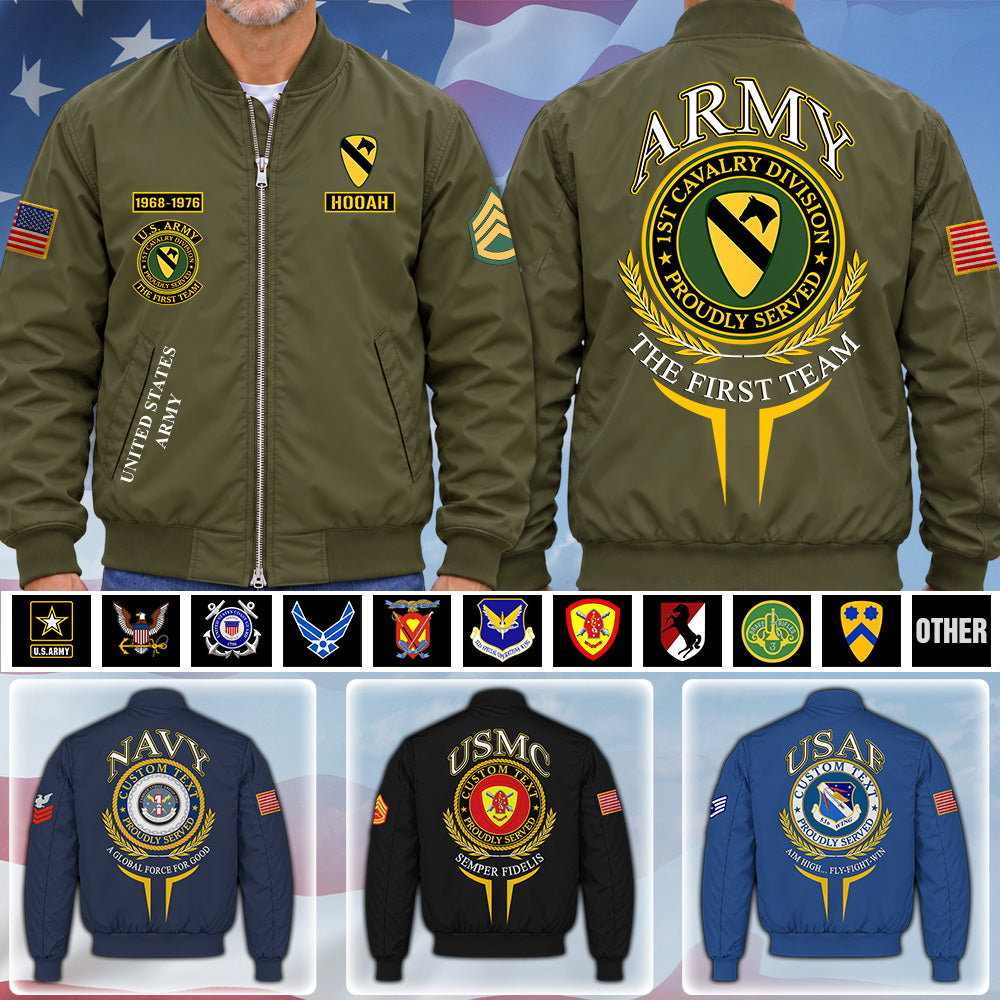 Custom Bomber Jackets US Military Veteran Custom Branch Logo Division Available All Military Branches Personalized Gift For Veteran K1702 MT2 KL07