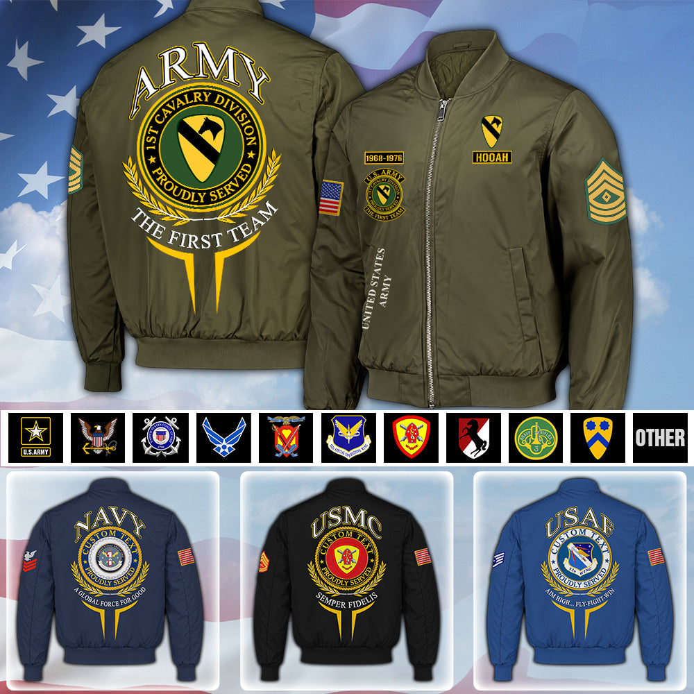 Custom Bomber Jackets US Military Veteran Custom Branch Logo Division Available All Military Branches Personalized Gift For Veteran K1702 MT2 KL07