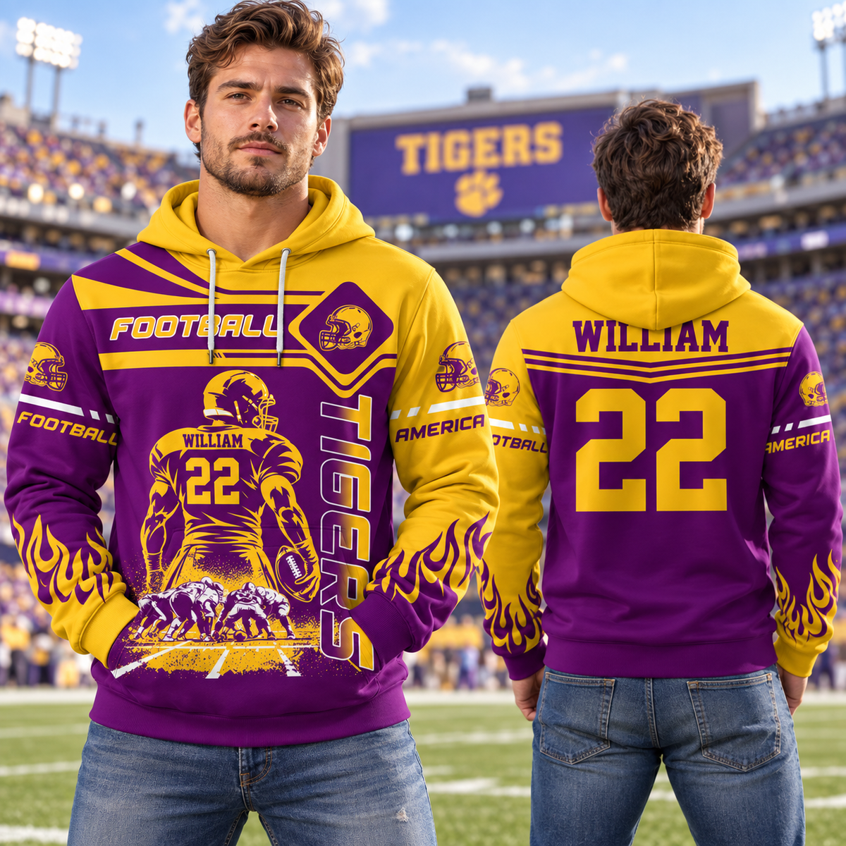 Custom Art American Football Players  Football Game Day Personalized Shirt All Over Print Shirt Custom Team Name K1702 MT2