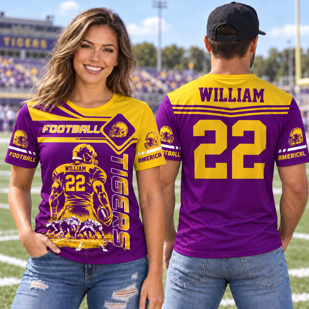 Custom Art American Football Players  Football Game Day Personalized Shirt All Over Print Shirt Custom Team Name K1702 MT2
