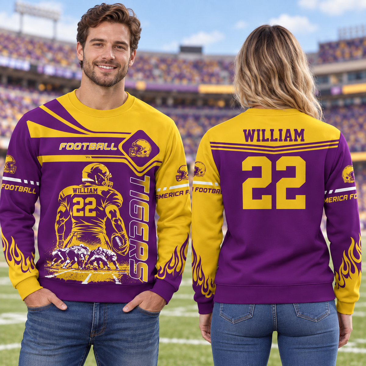 Custom Art American Football Players  Football Game Day Personalized Shirt All Over Print Shirt Custom Team Name K1702 MT2