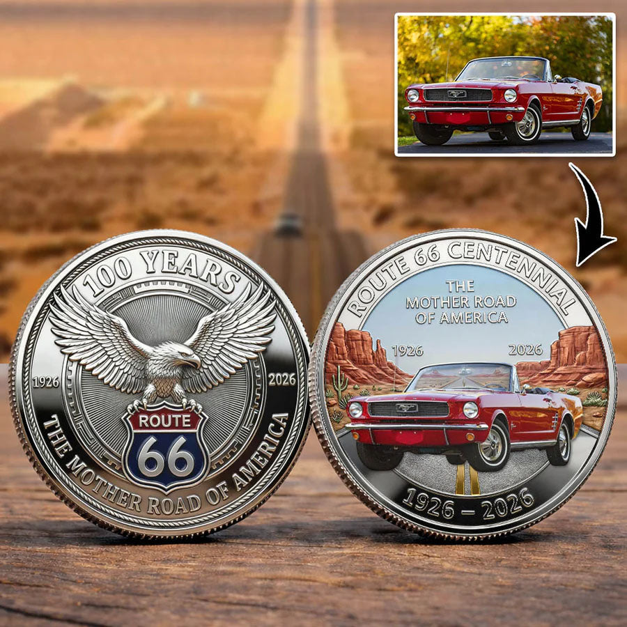 Celebrate 100 Years of Road Route 66 -  Custom Car's Photo Commemorative Coin, Iconic American Highway Souvenir Gift for Route 66 Lovers & History Fans A2110 Pt99