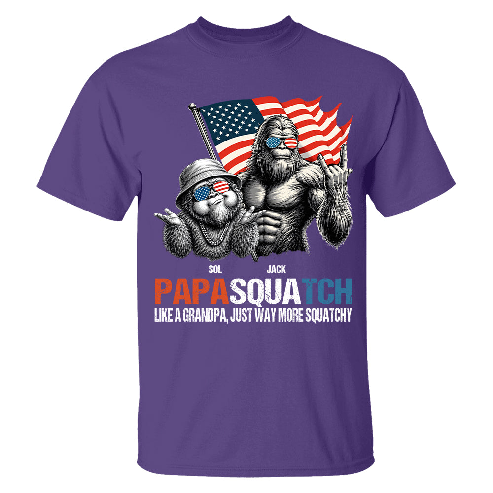 Personalized Papasquatch - Bigfoot Merica Rock American Flag T-Shirt, Father Day Gifts for Dad Funny Papa Tshirt Cool Daddy Bigfoot Tee A2110 T24