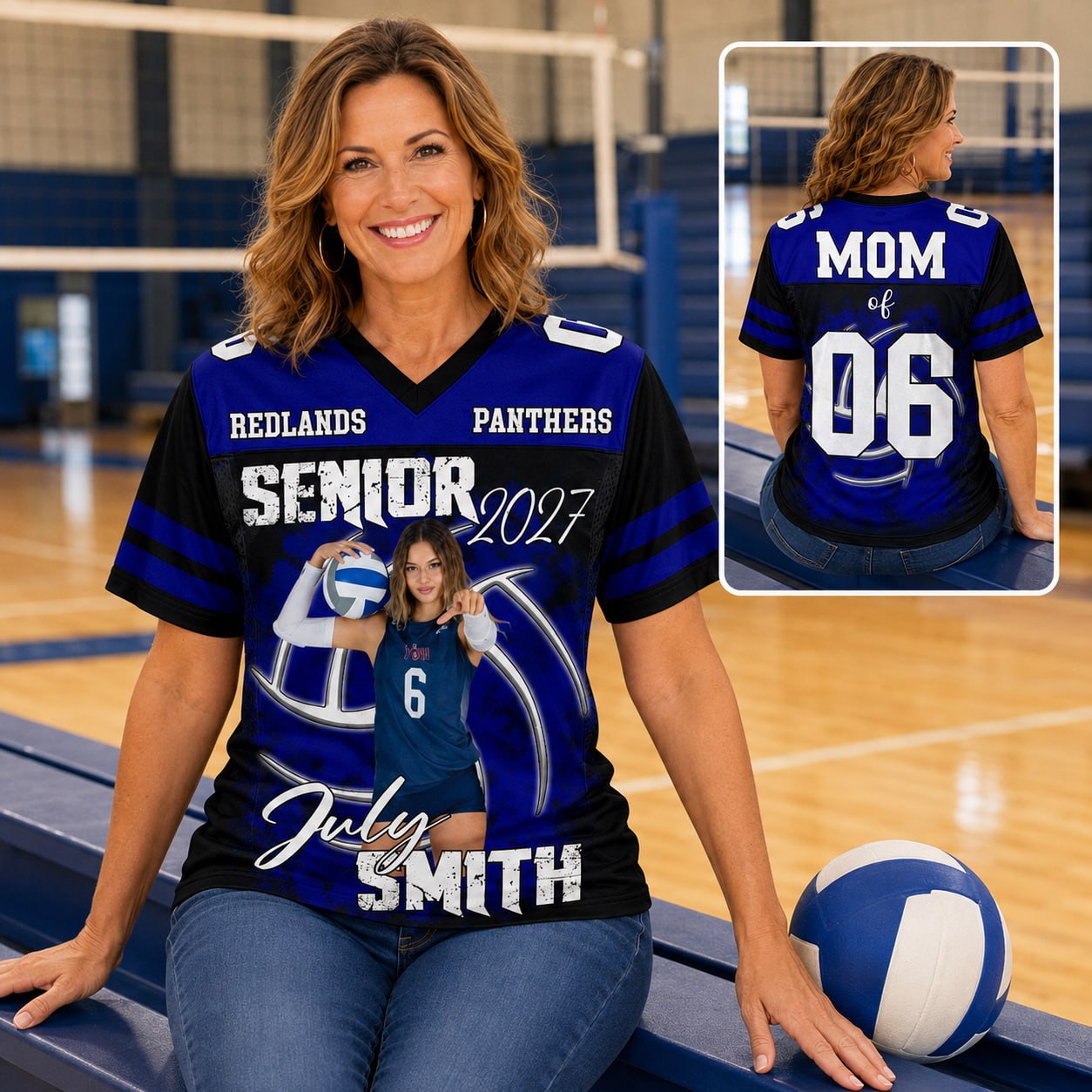 Personalized Volleyball Senior Mom Jersey Shirt, Custom Photo Player Name & Number, Senior Game Day Shirt for Mom Grandma Family T1807 VH01