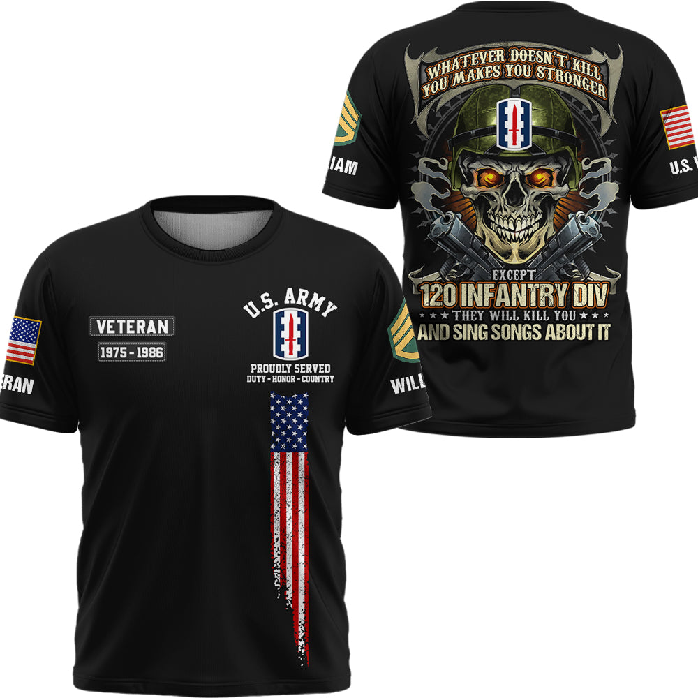 Custom All Over Print Shirt Whatever Doesn't Kill You Makes You Stronger Skull Military Division Shirt Gift For Veterans K1702 Trhn