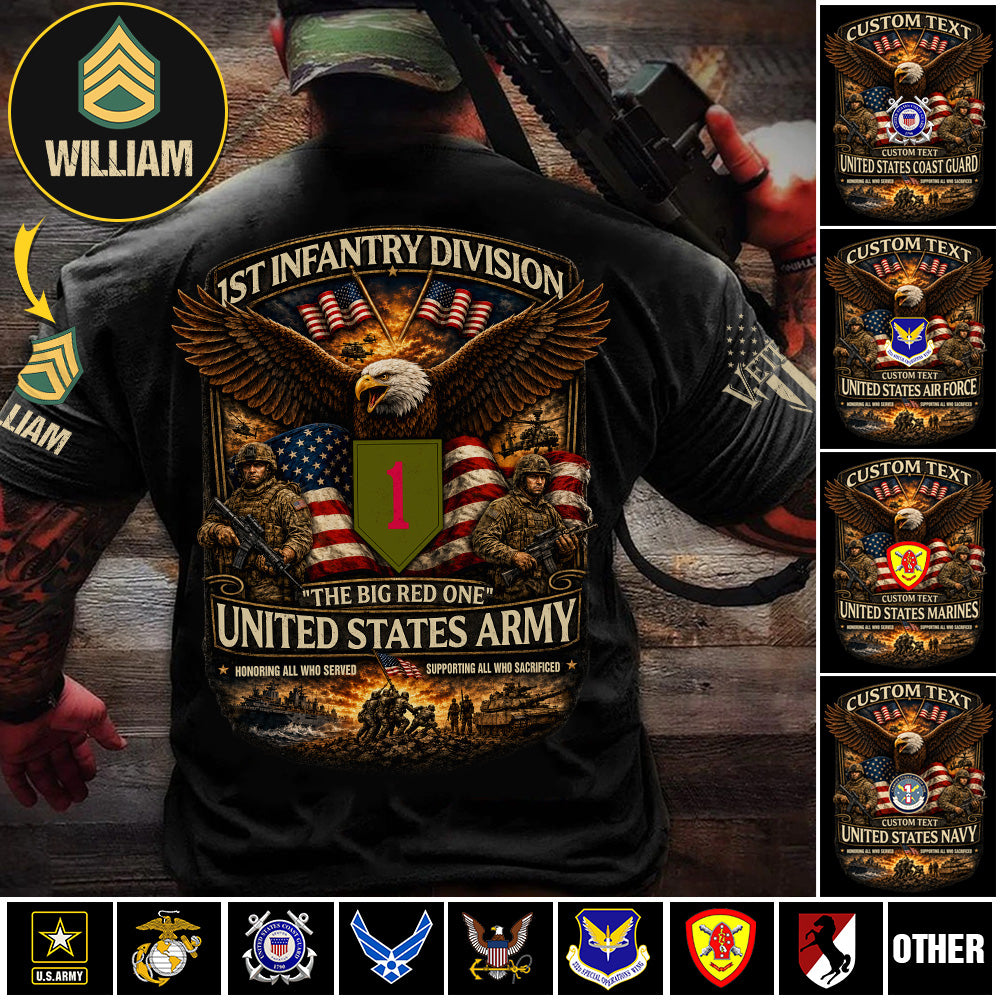 US Military Classic Shirt Custom All Branches Rank Division Name For Military Retirement Veteran Dad Grandpa K1702 MT2