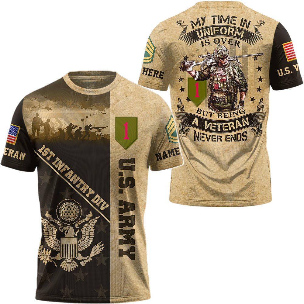 Personalized All Over Print Shirt  My Time In Uniform May Be Over But My Watch Never Ends Gift For Veteran K1702 Trhn