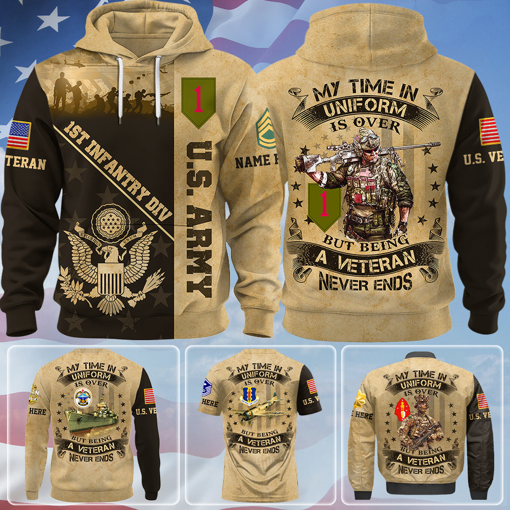 Personalized All Over Print Shirt  My Time In Uniform May Be Over But My Watch Never Ends Gift For Veteran K1702 Trhn