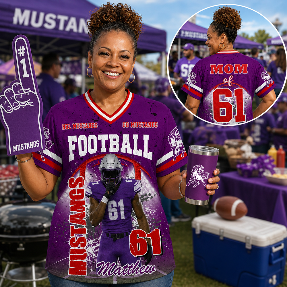 Custom Football Mom Jersey with Photo & Player Number – Personalized Game Day Shirt Hv01