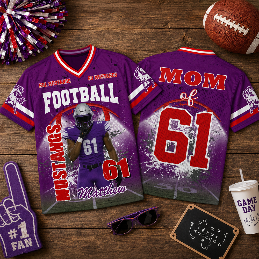 Custom Football Mom Jersey with Photo & Player Number – Personalized Game Day Shirt Hv01