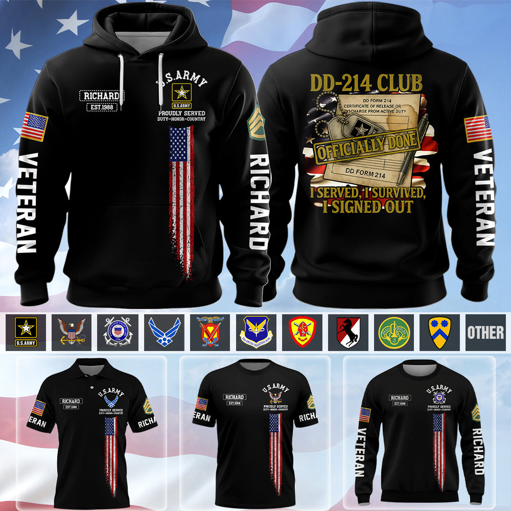 Personalized All Over Print Shirt DD-214 Club I Served I Survived I Signed Out Gift For Veterans K1702 Hv01