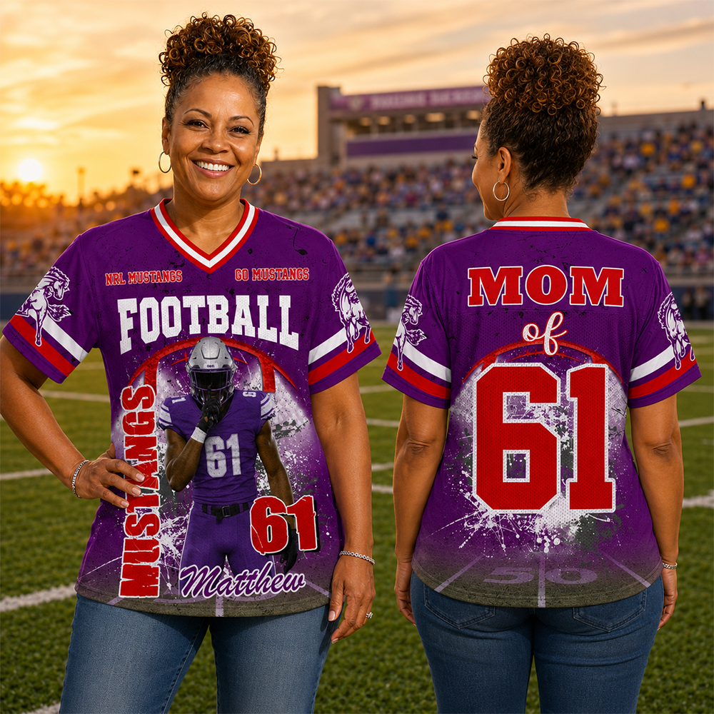 Custom Football Mom Jersey with Photo & Player Number – Personalized Game Day Shirt Hv01