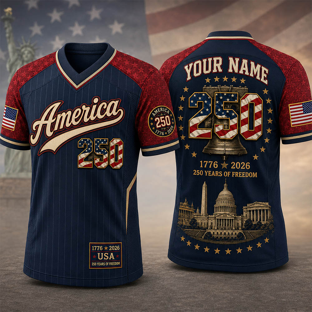 Personalized America 250 Football Jersey, Custom Name Number USA 1776 2026 Jersey, Patriotic Liberty Bell Shirt, 4th of July Gift Pt99