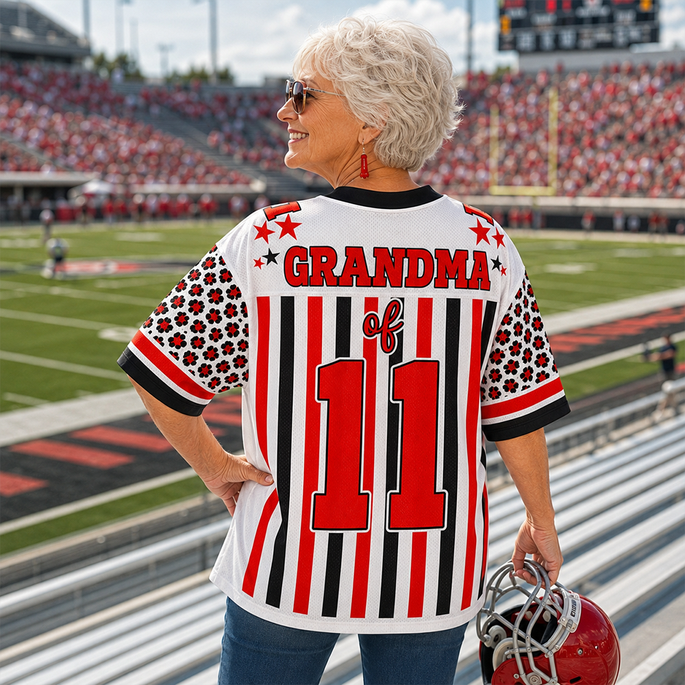 Personalized Football Jersey Shirt with Photo, Custom Team Name & Mascot, Black Gold Leopard Game Day Gift for Mom, Dad & Grandma Hv01