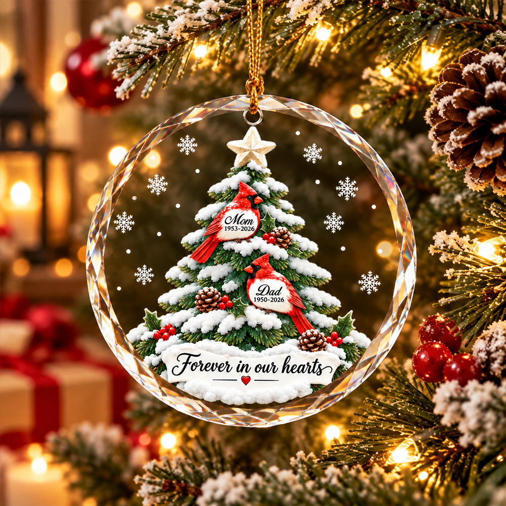 Personalized Memorial Christmas Crystal Ornament, Custom Cardinal Christmas Ornament T24