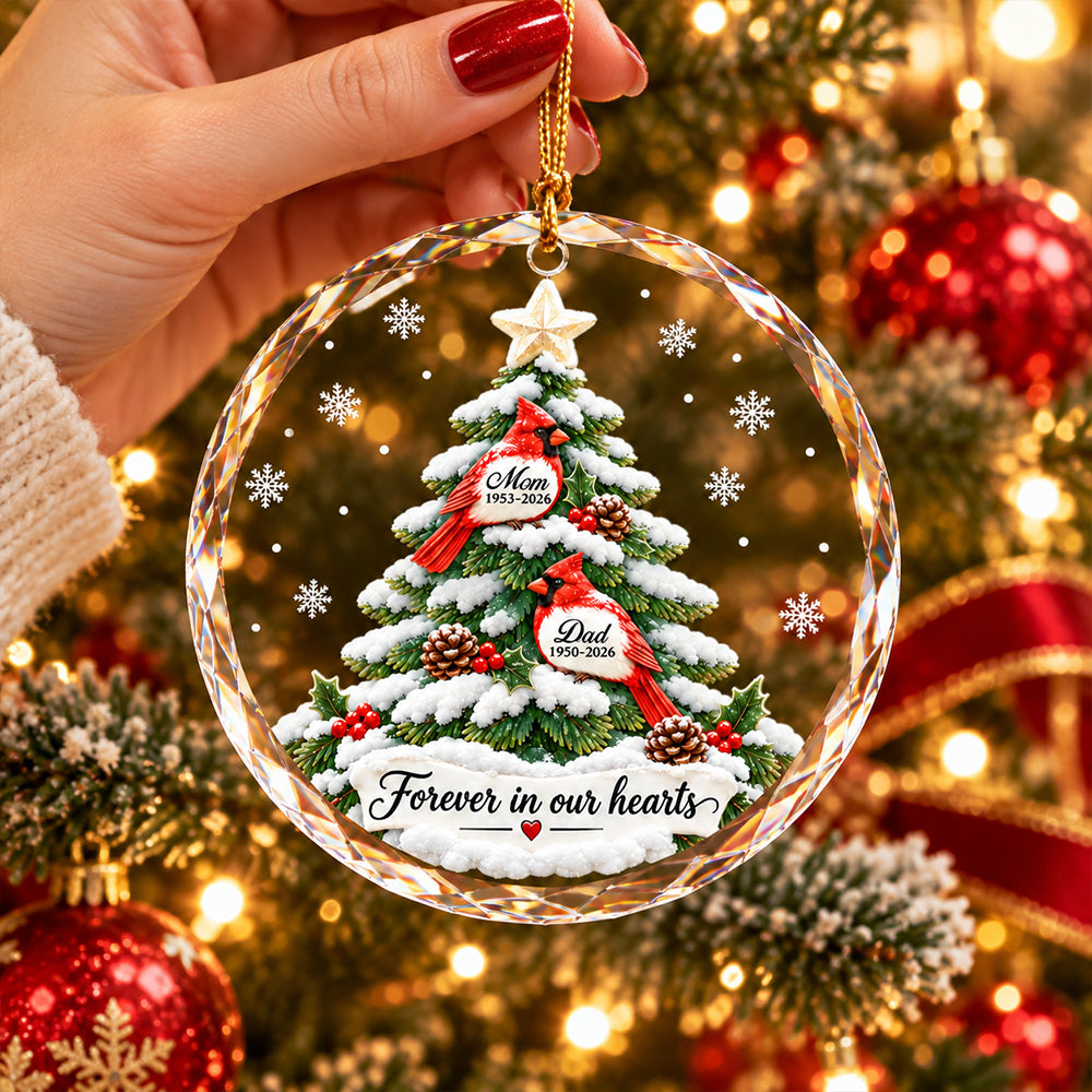 Personalized Memorial Christmas Crystal Ornament, Custom Cardinal Christmas Ornament T24