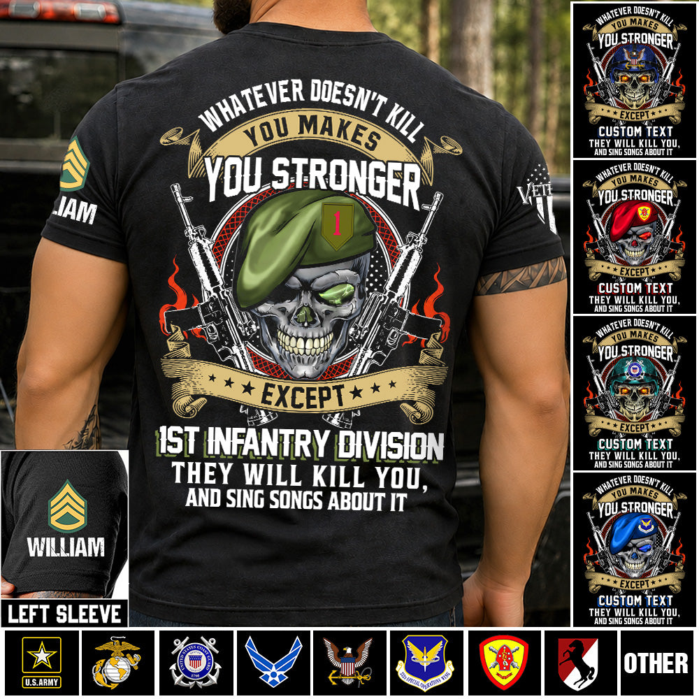 Custom Veteran Shirt Whatever Doesn't Kill You Makes You Stronger Except Military Division Veteran Skull Shirt For Veteran K1702 MT2