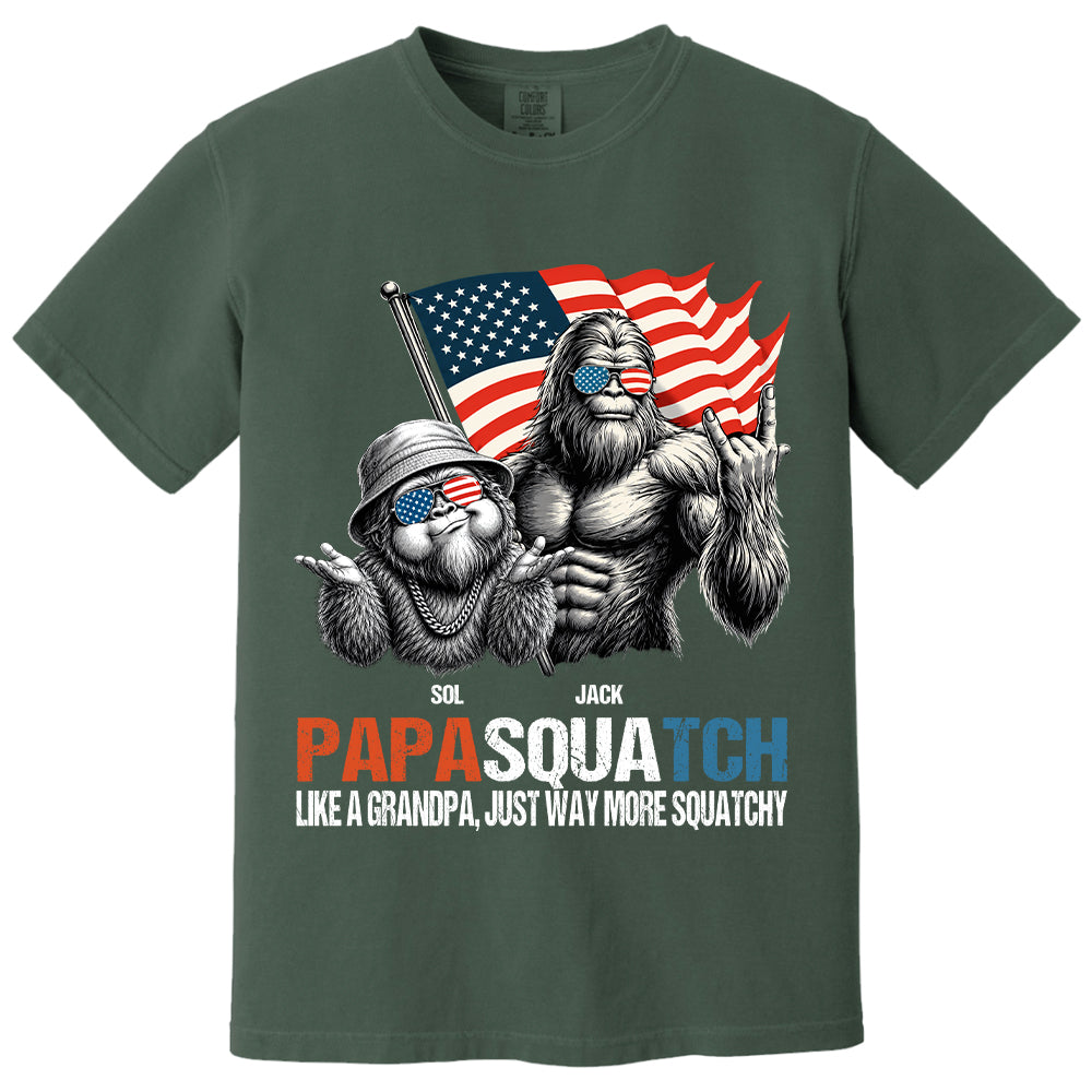 Personalized Papasquatch - Bigfoot Merica Rock American Flag T-Shirt, Father Day Gifts for Dad Funny Papa Tshirt Cool Daddy Bigfoot Tee A2110 T24