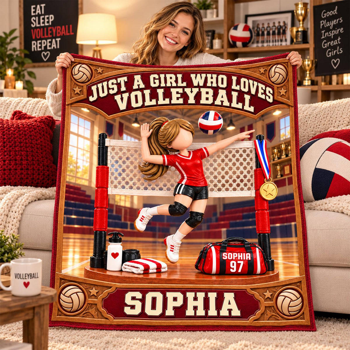 Personalized Volleyball Player Christmas Blanket, Custom Name, Number & Uniform Colors, Just a Girl Who Loves Volleyball Gift C2408 Hv01 DH09