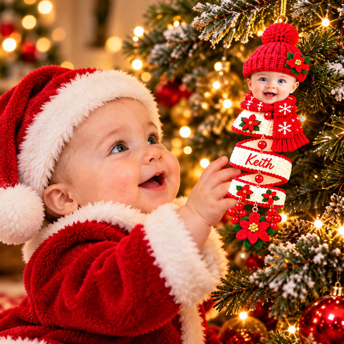Personalized Baby Face Photo Spiral Acrylic Ornament, Christmas Spiral Ornament, Tree Hanging Christmas Gift T1807 VH01