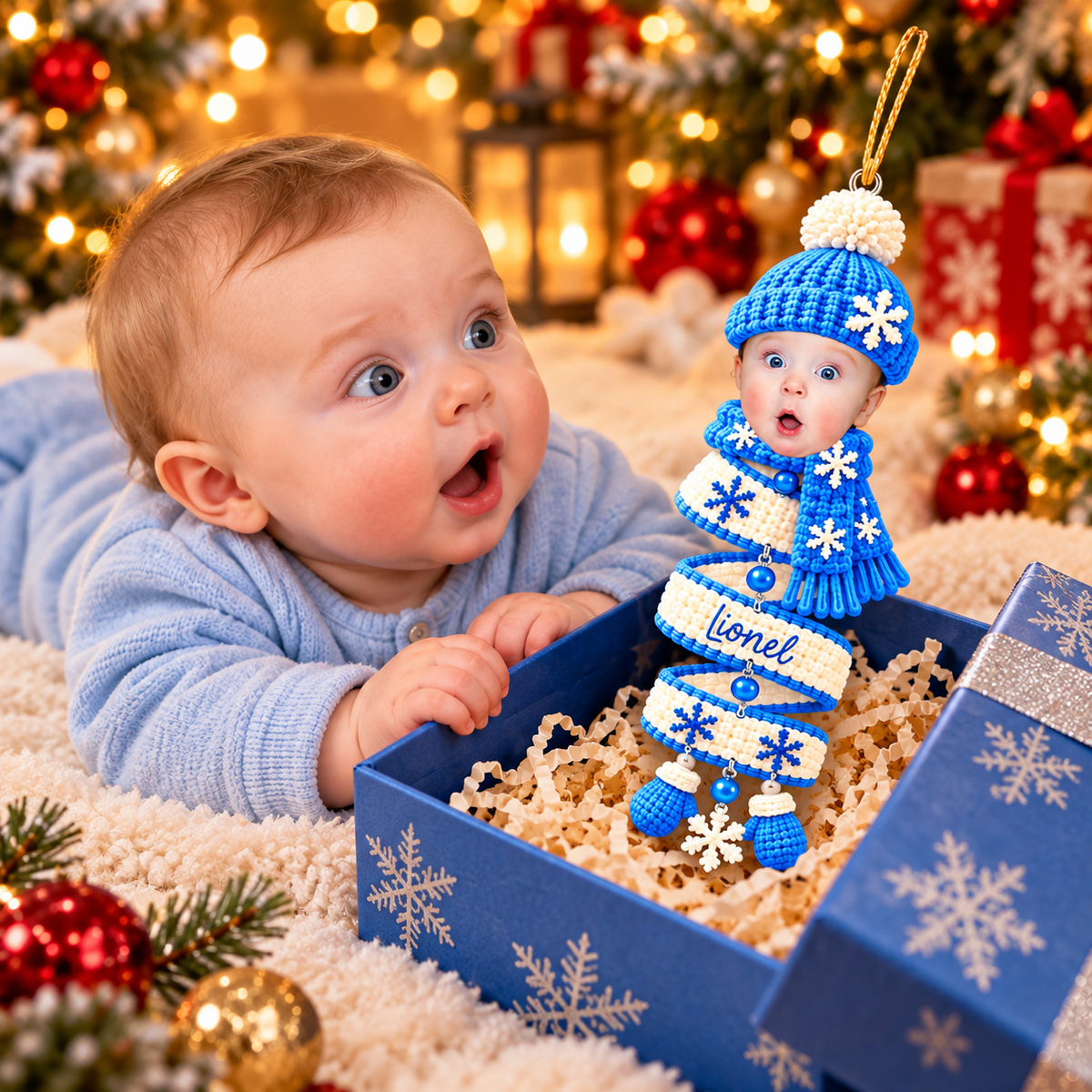 Personalized Baby Face Photo Spiral Acrylic Ornament, Christmas Spiral Ornament, Tree Hanging Christmas Gift T1807 VH01