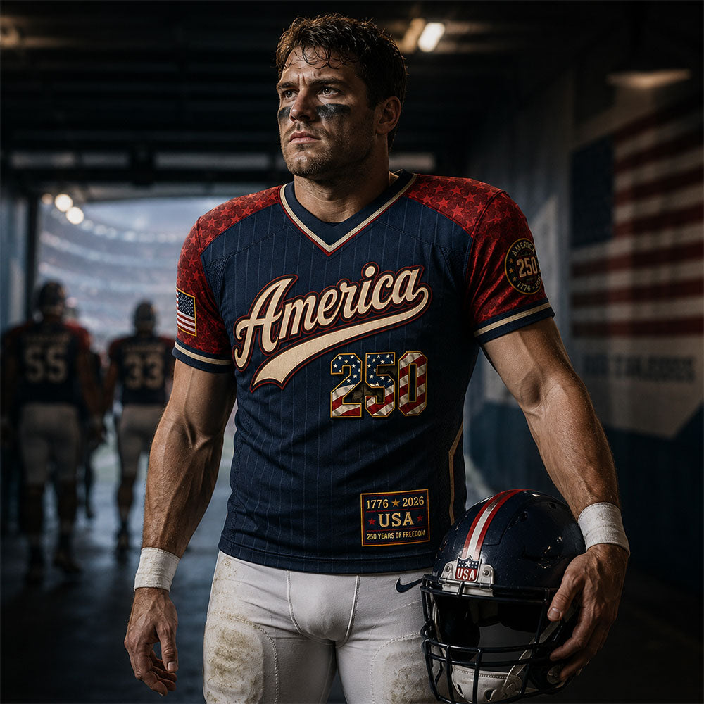 Personalized America 250 Football Jersey, Custom Name Number USA 1776 2026 Jersey, Patriotic Liberty Bell Shirt, 4th of July Gift Pt99
