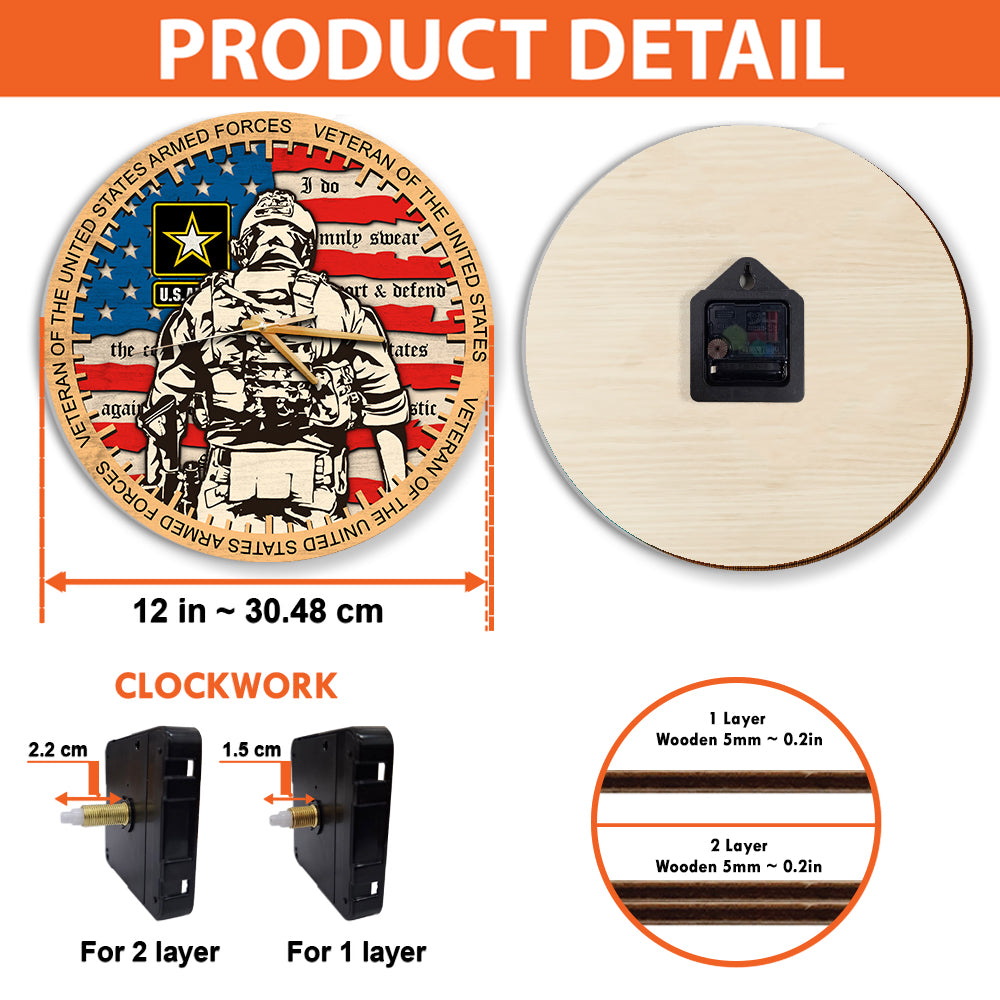 Personalized Wooden Wall Clock 2 Layered Available All Military Branch Gift For Veterans K1702 Trhn