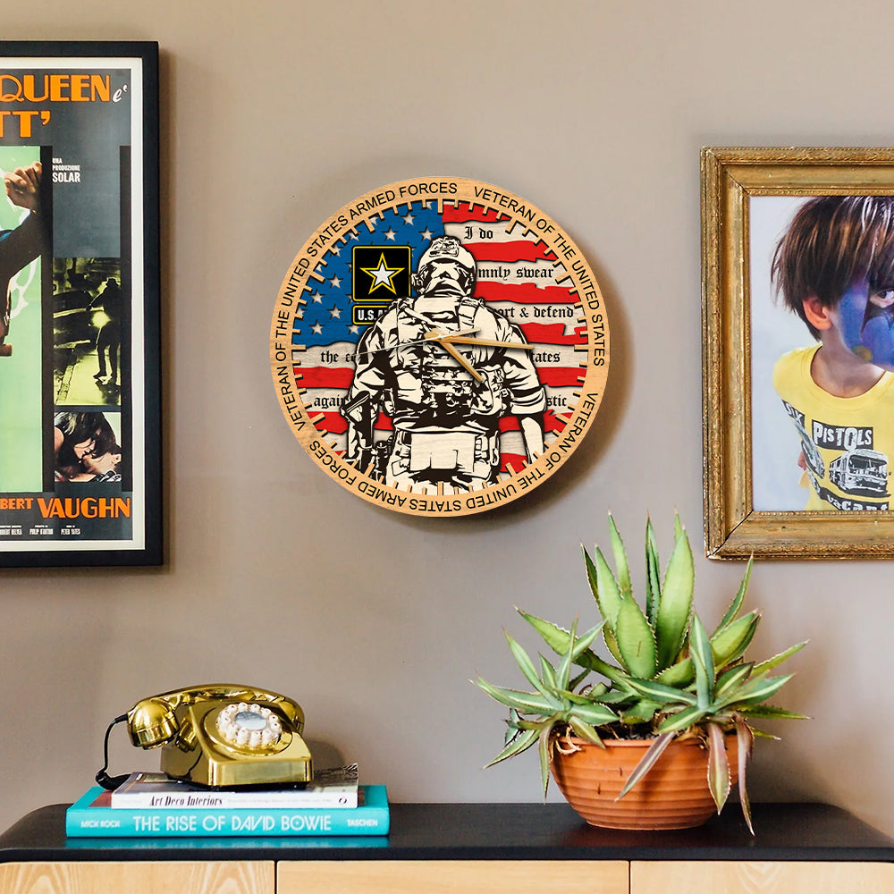 Personalized Wooden Wall Clock 2 Layered Available All Military Branch Gift For Veterans K1702 Trhn
