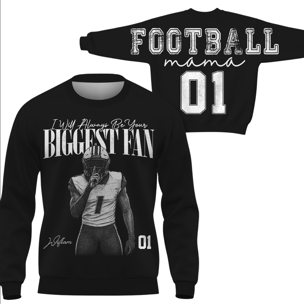 Personalized I'll Always Be Your Biggest Fan Shirt, Custom Player Photo & Number, Football Mom Gift for Game Day Na02 Hv01
