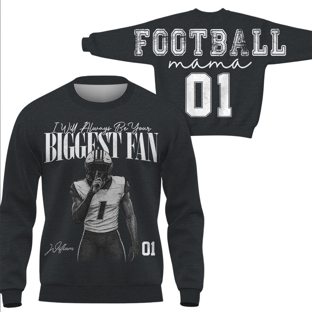 Personalized I'll Always Be Your Biggest Fan Shirt, Custom Player Photo & Number, Football Mom Gift for Game Day Na02 Hv01