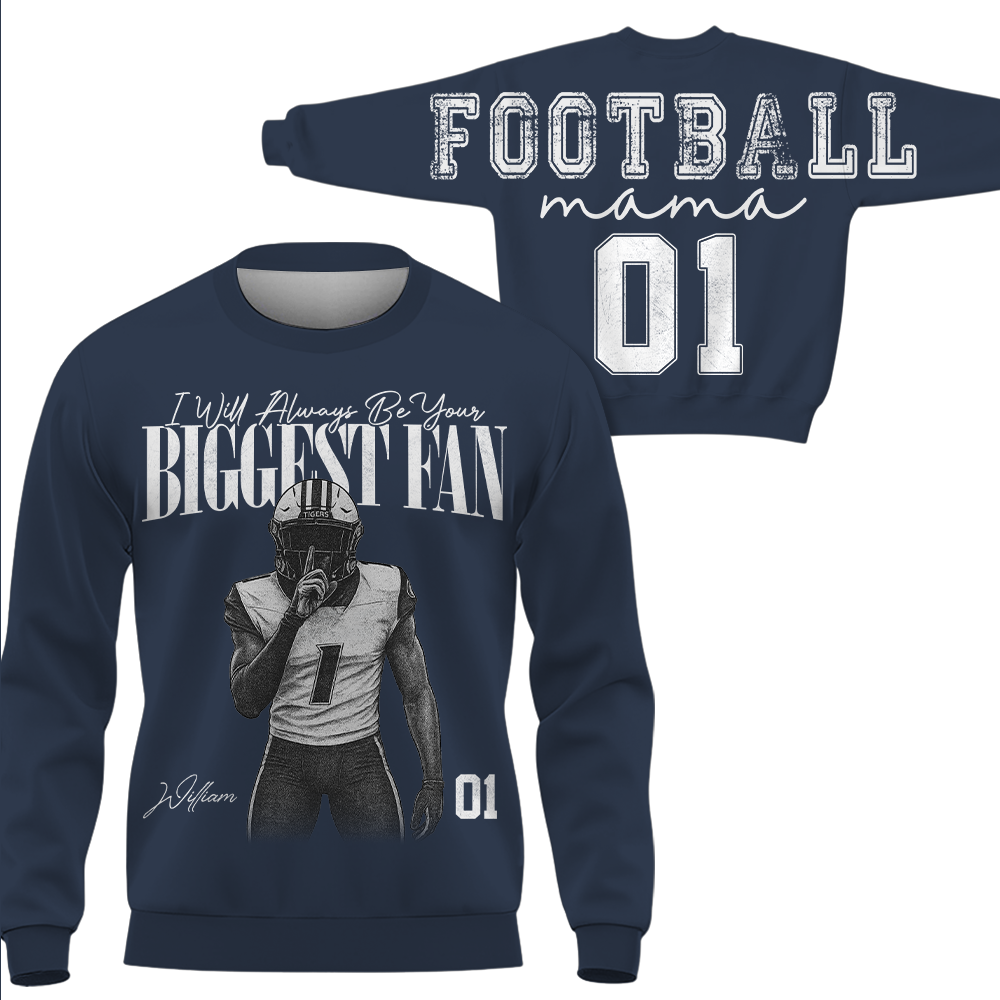 Personalized I'll Always Be Your Biggest Fan Shirt, Custom Player Photo & Number, Football Mom Gift for Game Day Na02 Hv01