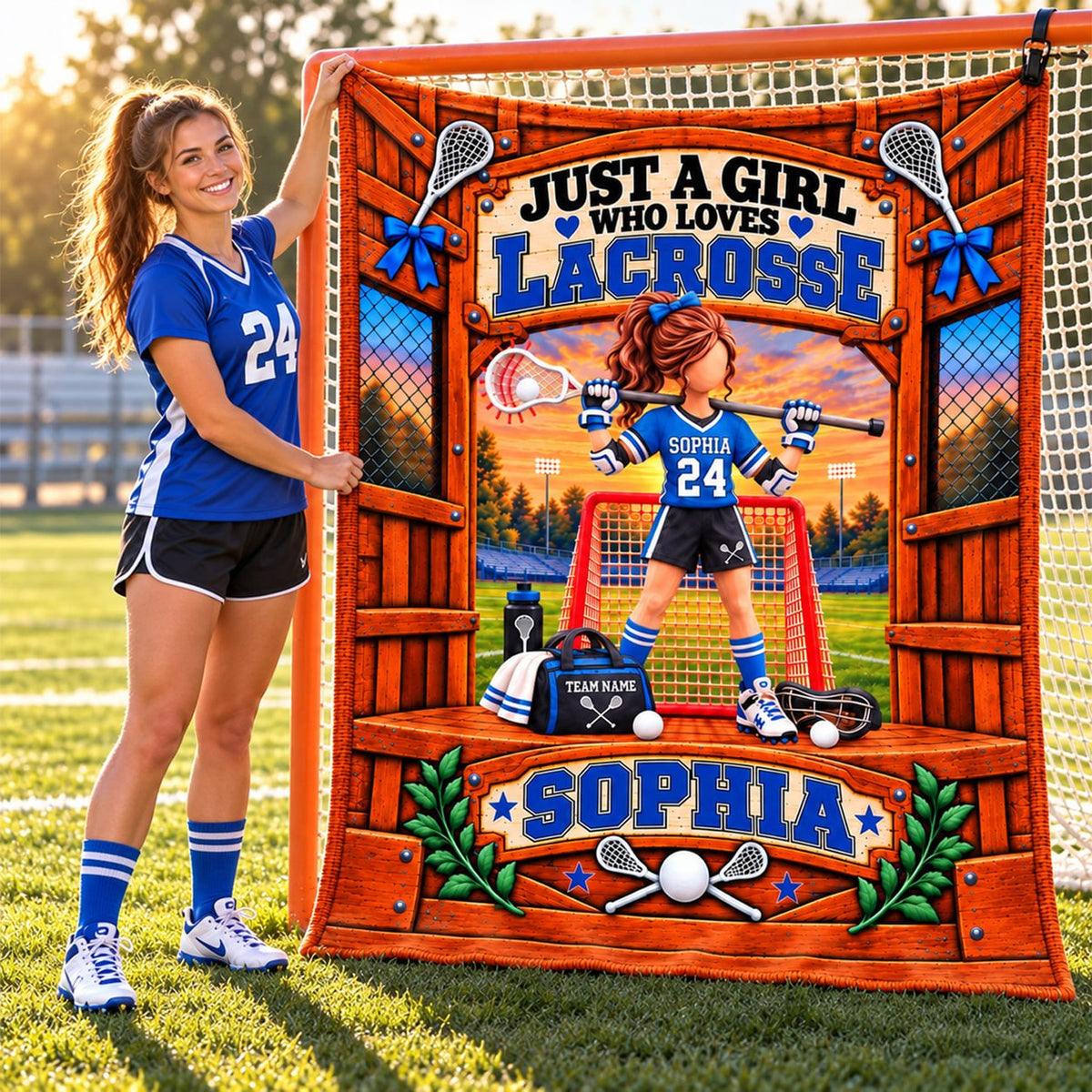 Just A Girl Who Loves Lacrosse, Personalized Lacrosse Blanket, Custom Player Name Gift, Gift For Lacrosse Players Lacrosse Lover T1807 Nh00 TL06