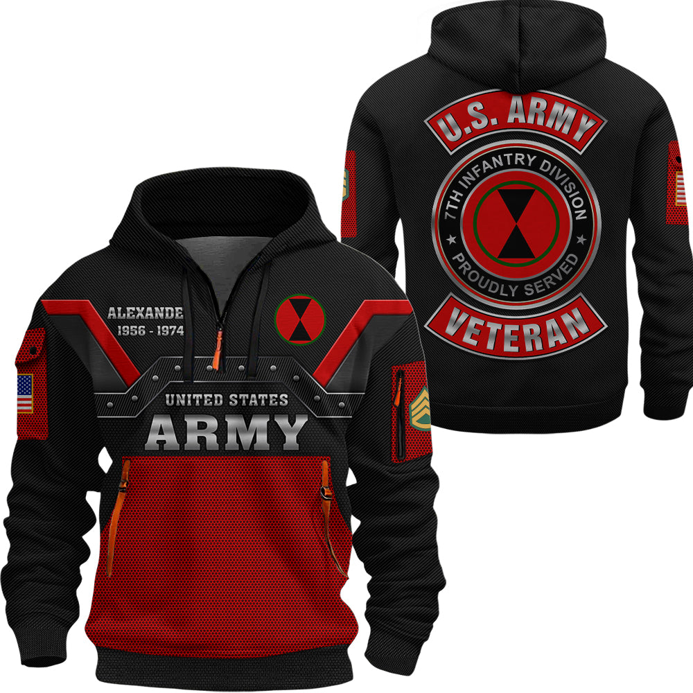Personalized Hoodie Half Zipper Proudly Served U.S Military Veteran Gift For US Military Veteran K1702 Trhn