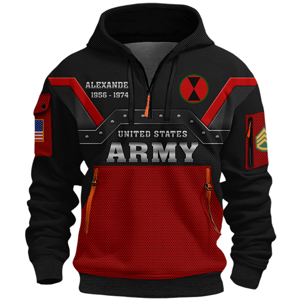 Personalized Hoodie Half Zipper Proudly Served U.S Military Veteran Gift For US Military Veteran K1702 Trhn
