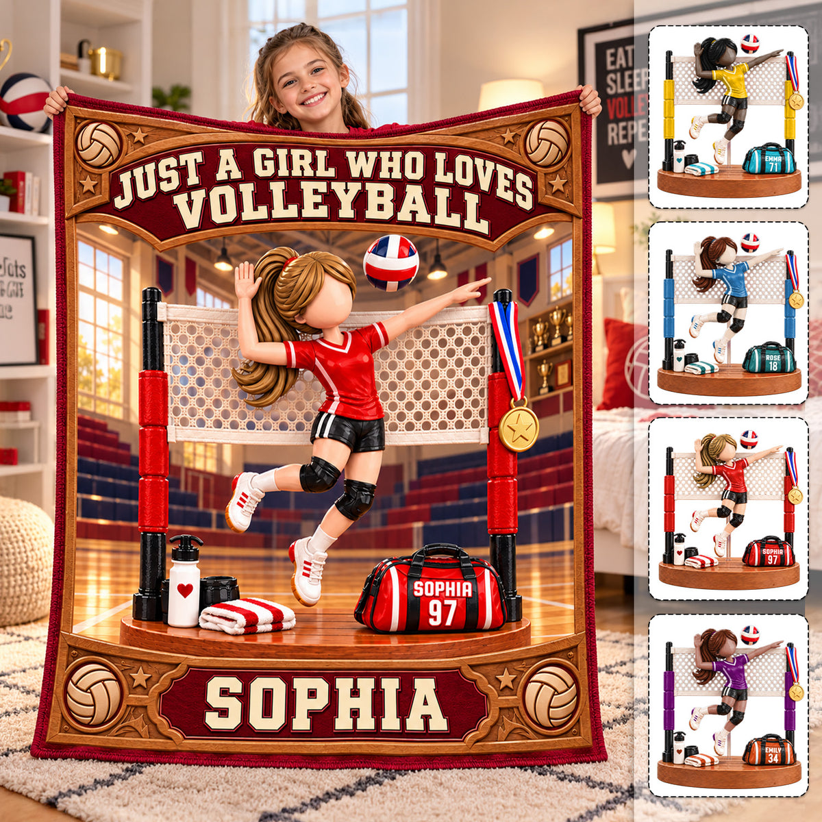 Personalized Volleyball Player Christmas Blanket, Custom Name, Number & Uniform Colors, Just a Girl Who Loves Volleyball Gift C2408 Hv01 DH09