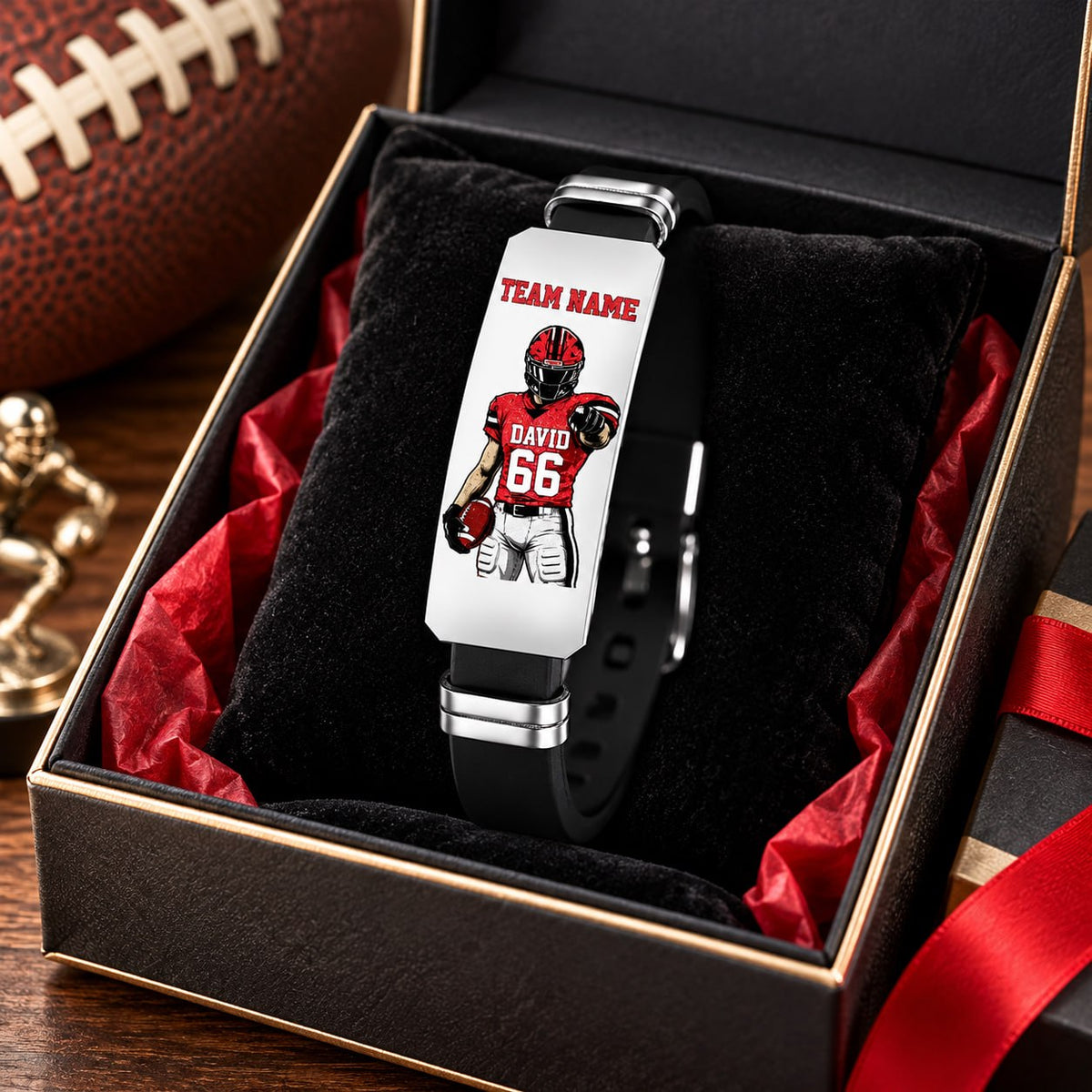 Personalized Football Player Bracelet – Custom Team Name, Player Name & Number Gift Na02 T24